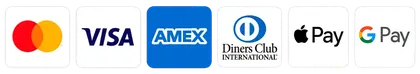 Payment logos: Mastercard, Visa, American Express, Diners Club, Apple Pay and Google Pay