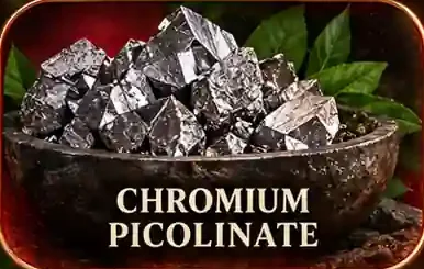 The 'Chromium picolinate' tile from the brand graphic: grey crystals in a dark frame